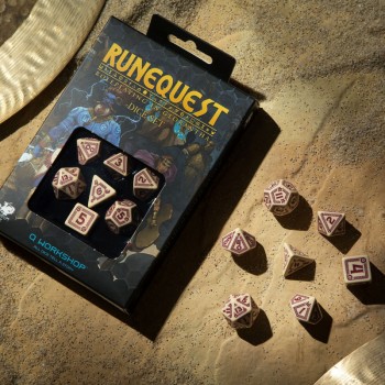 Runequest kauliukų rinkinys smėlio ir bordinės spalvos